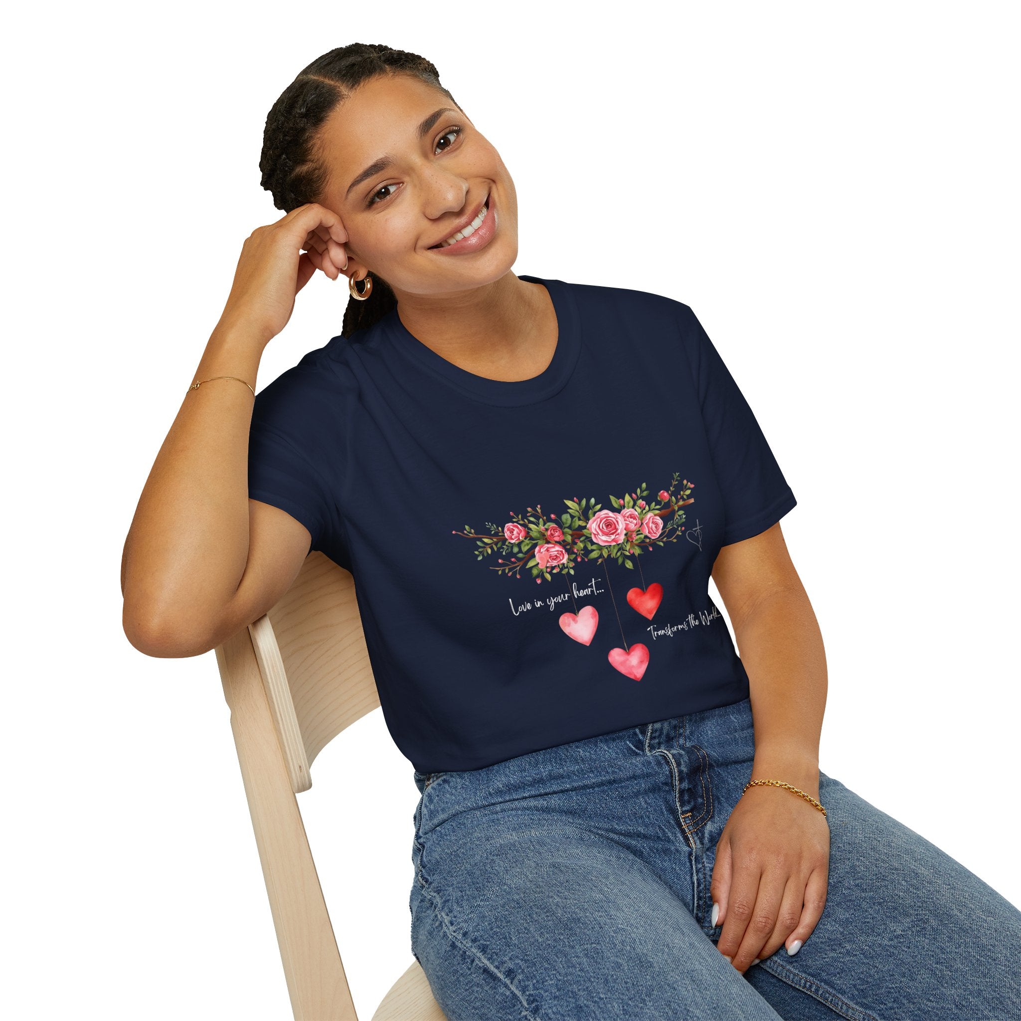 Love in Your Heart Transforms the World Tee – Women's Floral Heart Crewneck