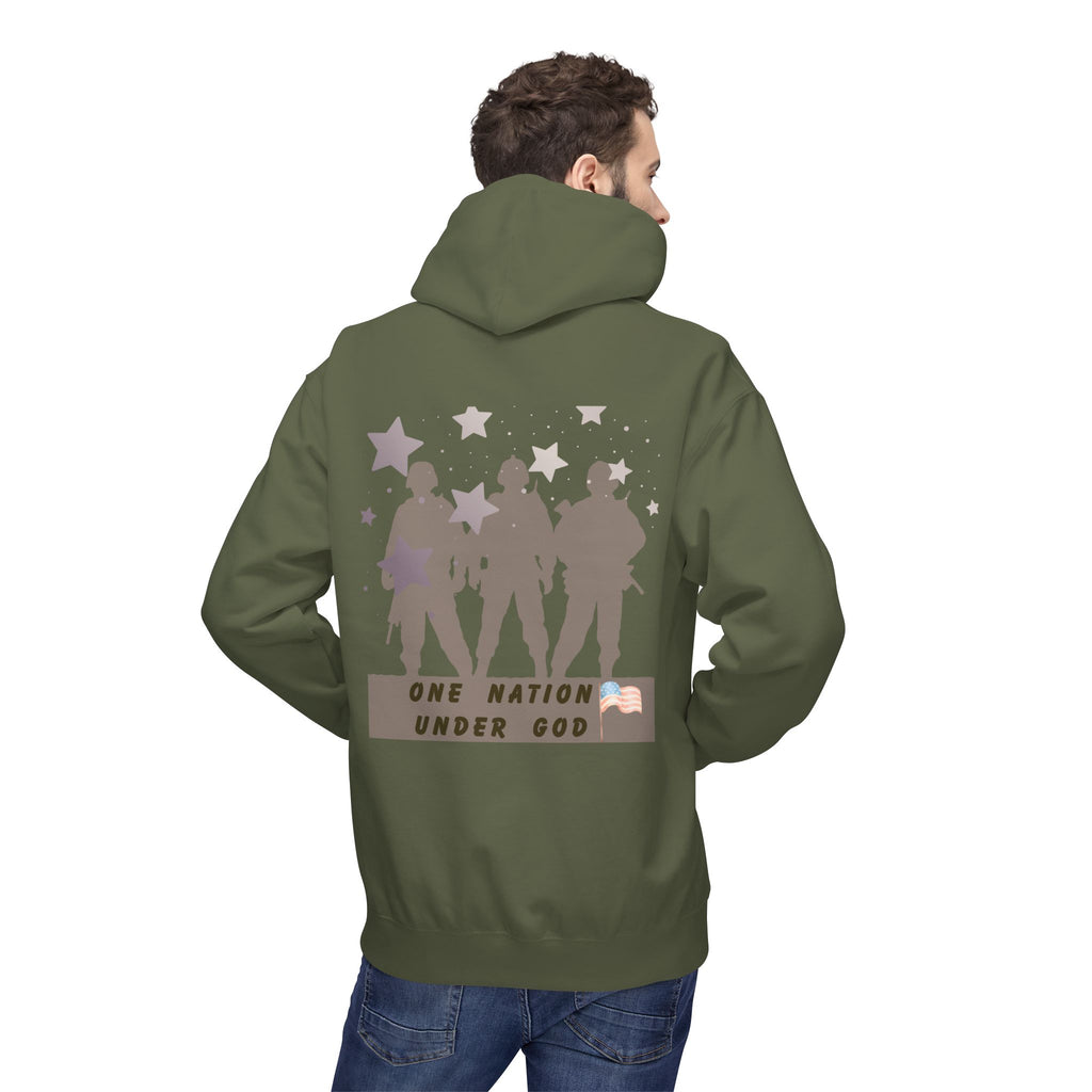 One Nation Under God | Patriotic Soldiers Zipped Hoodie: Men's Midweight Softstyle Fleece Hoodie