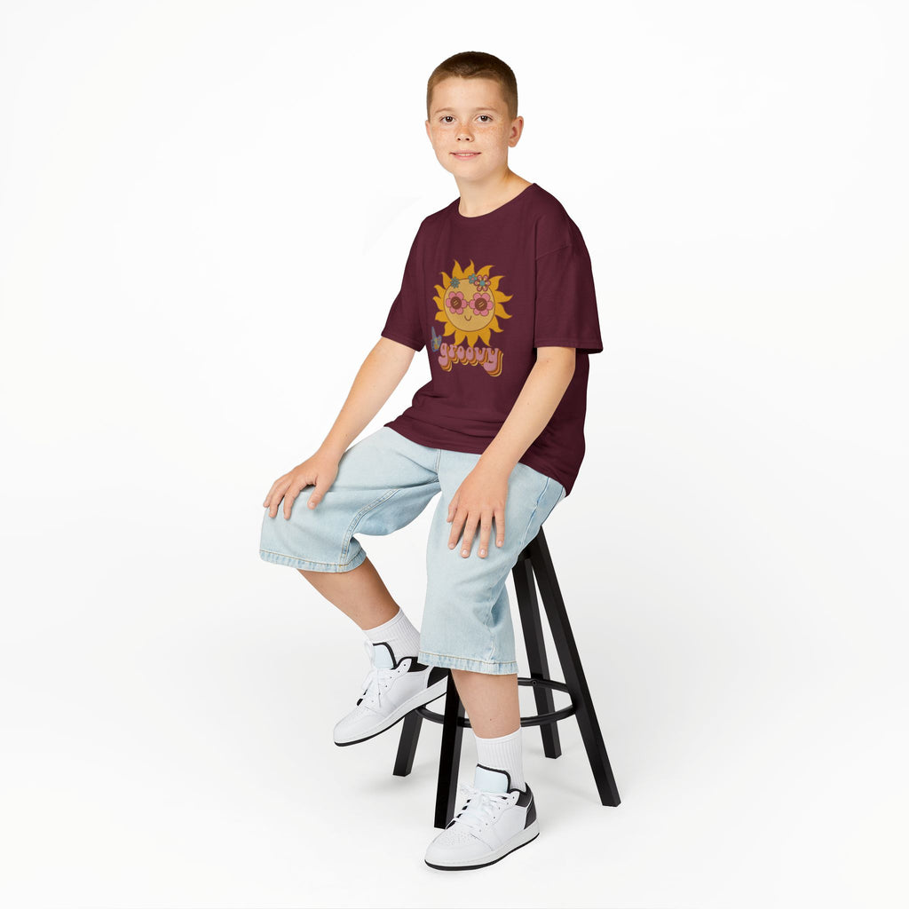 Peace and Love Groovy Sun Kids Tee — Retro 70s Graphic T-Shirt for Boys & Girls