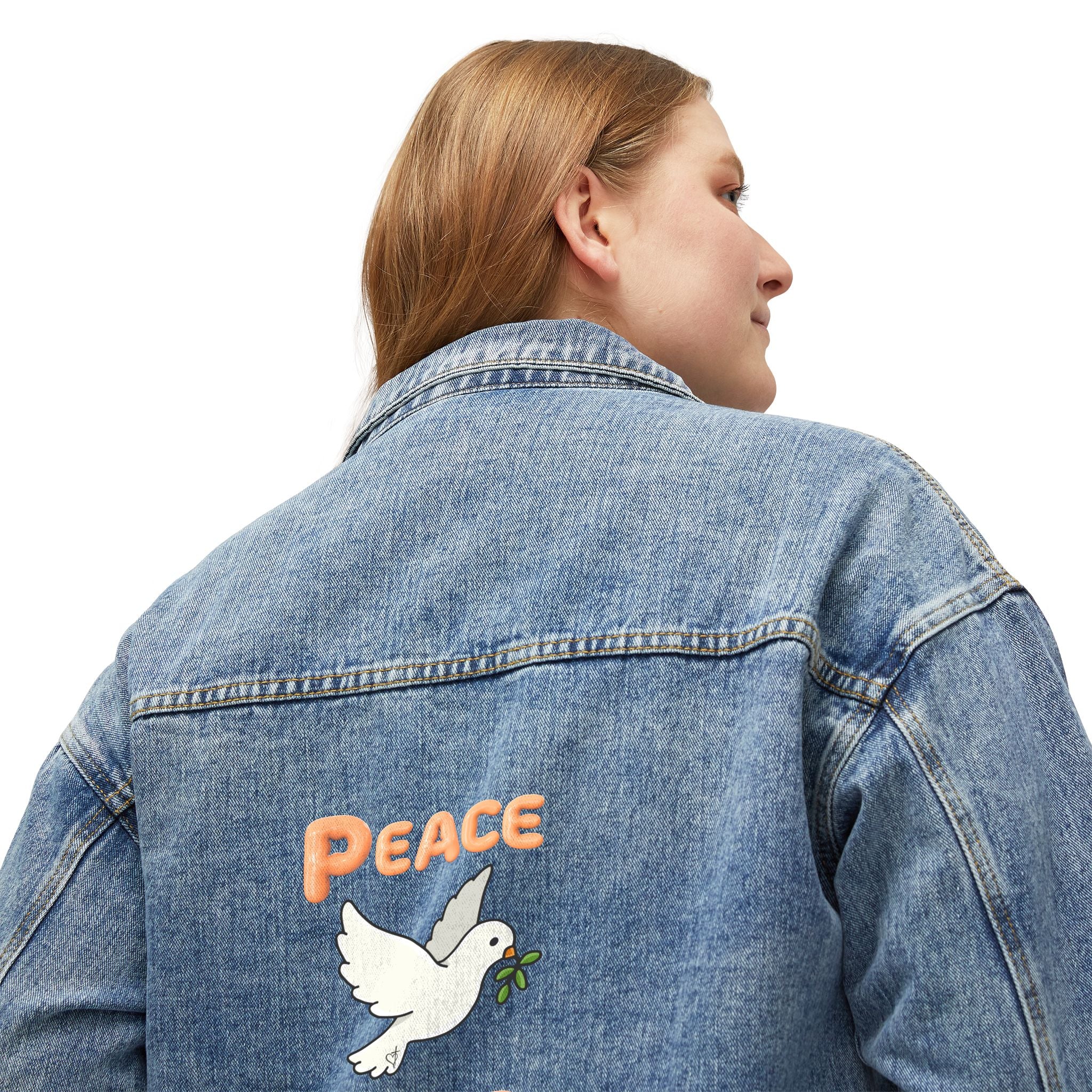 Denim Jacket Adult Female:  Peace I Leave You – Dove Jacket