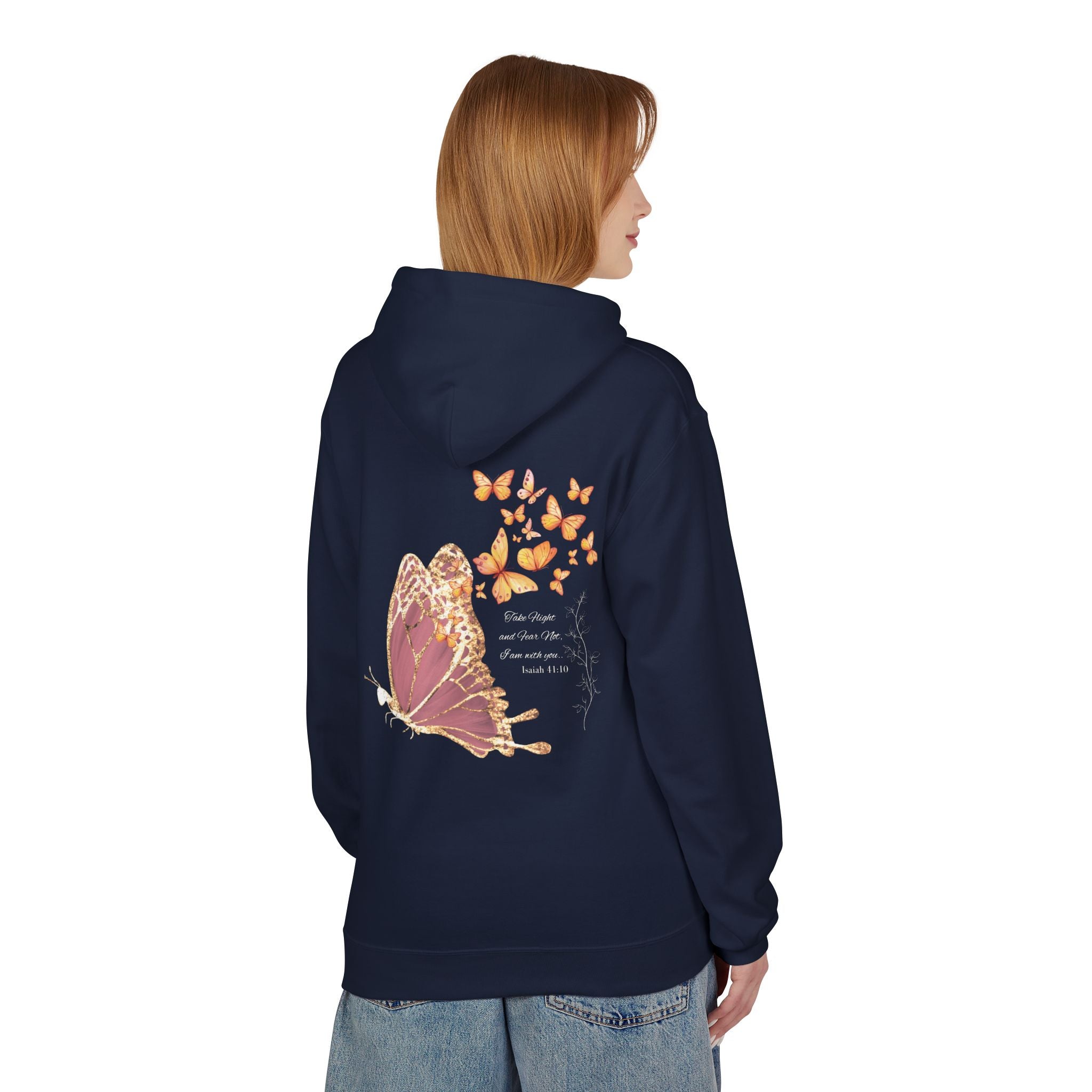 Adult Female Lightweight Soft Fleece Style Hoodie With Pockets:  "I am With You"  (Isaiah 41:10)