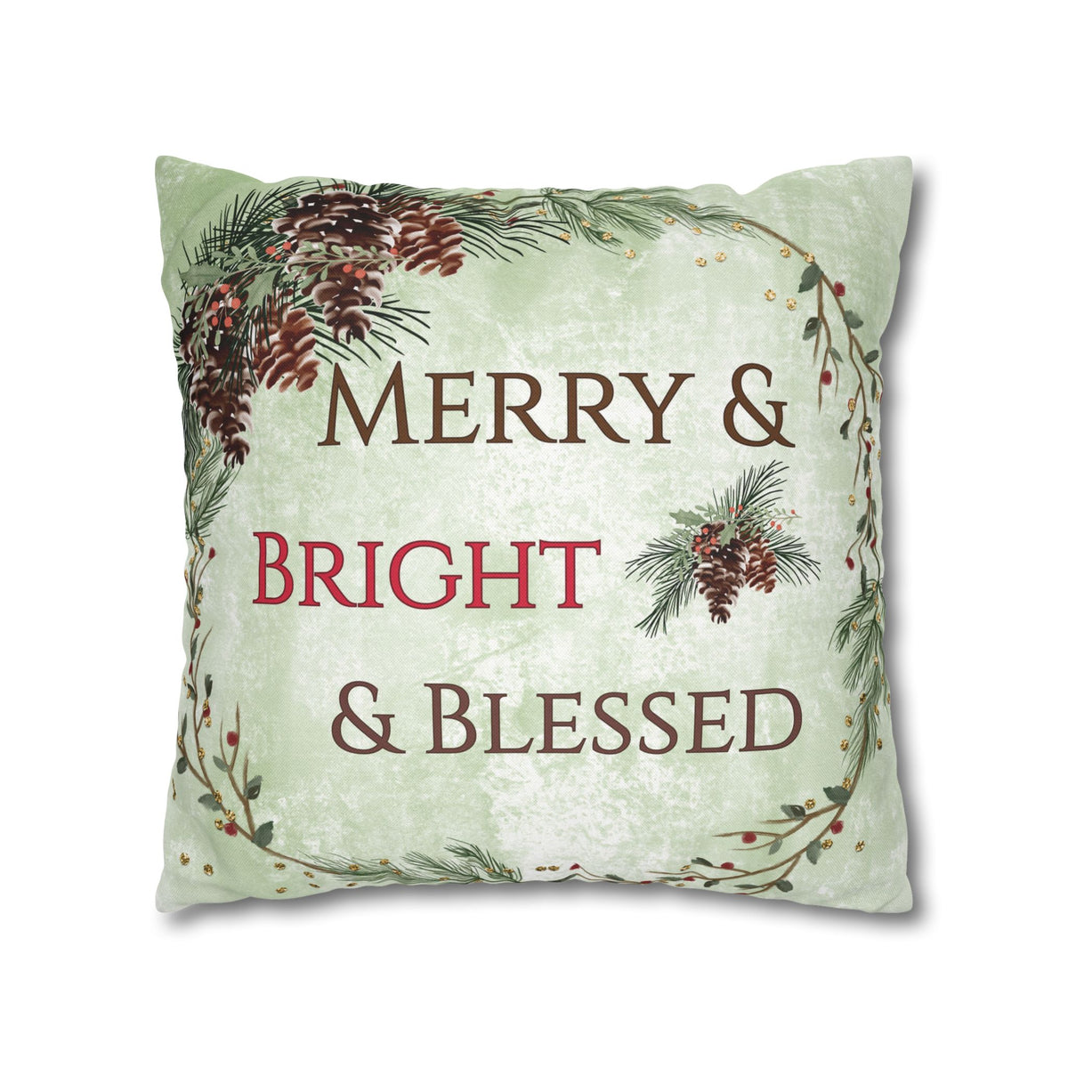 Merry & Bright & Blessed | Christmas Throw Pillow Cover
