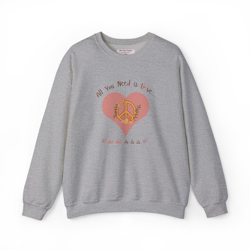 Peace and Love:  Retro All You Need is Love Sweatshirt -- For Her