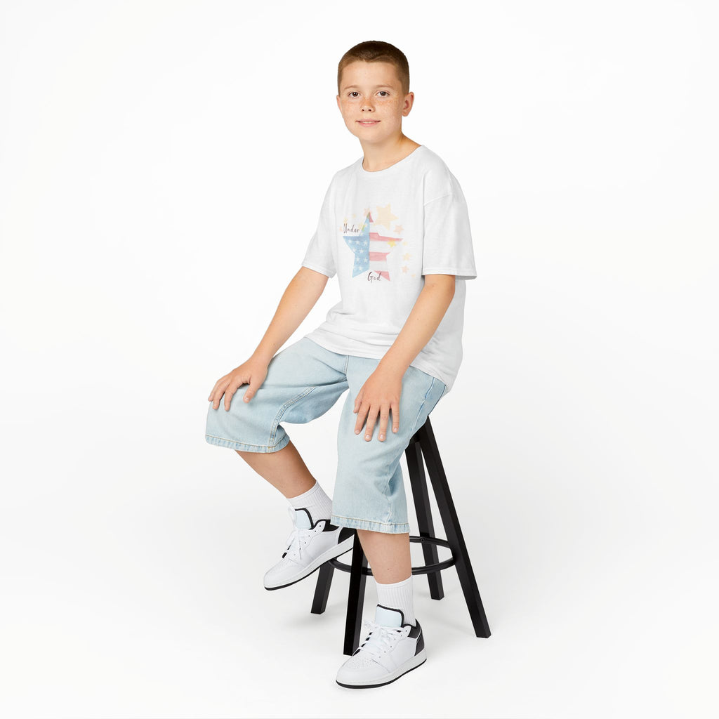 Under God | Watercolor Star Flag Kids T-Shirt Unisex Kids Heavy Cotton™ Tee