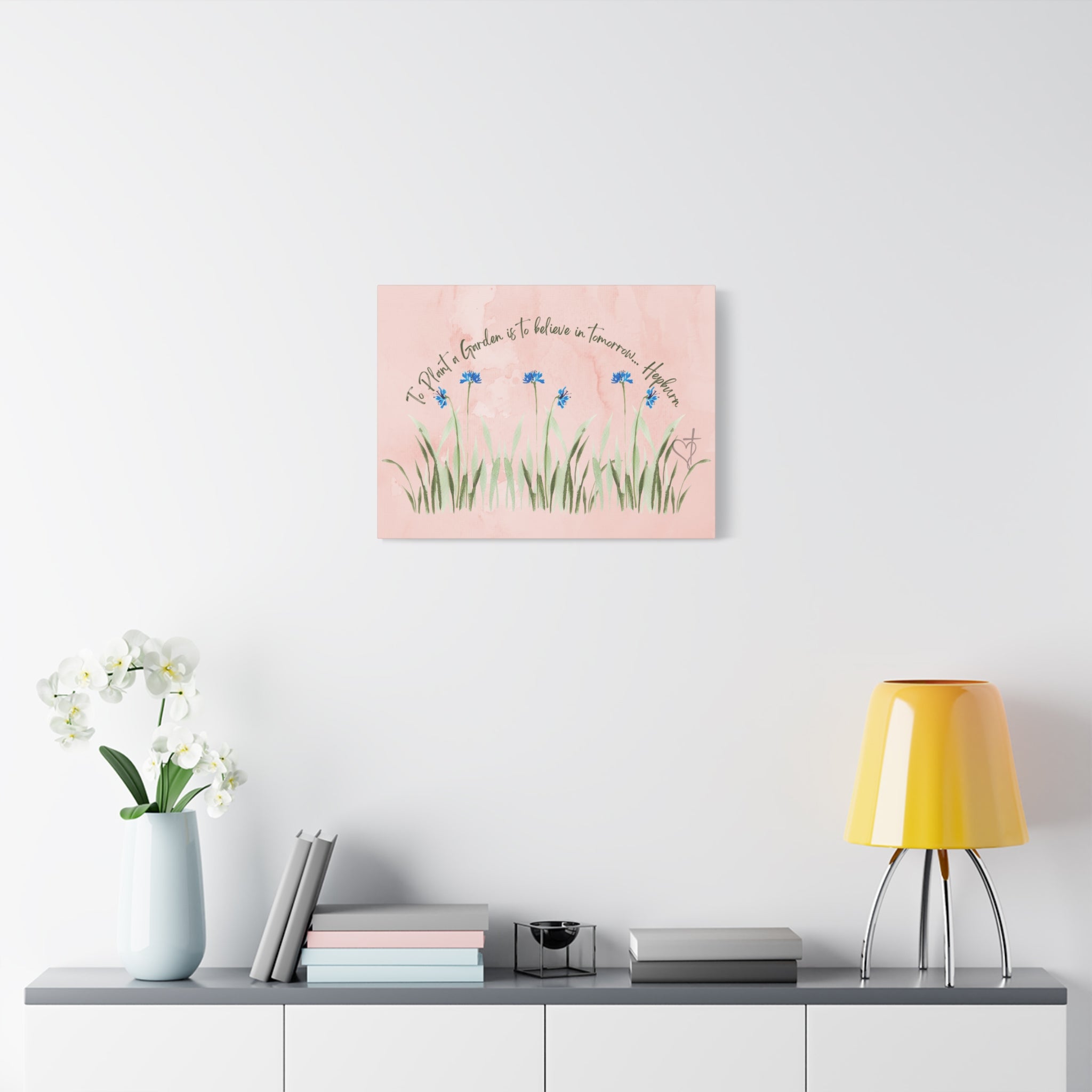 To Plant a Garden Is to Believe in Tomorrow Canvas Print – Audrey Hepburn Quote (Peach) Matte stretch Canvas