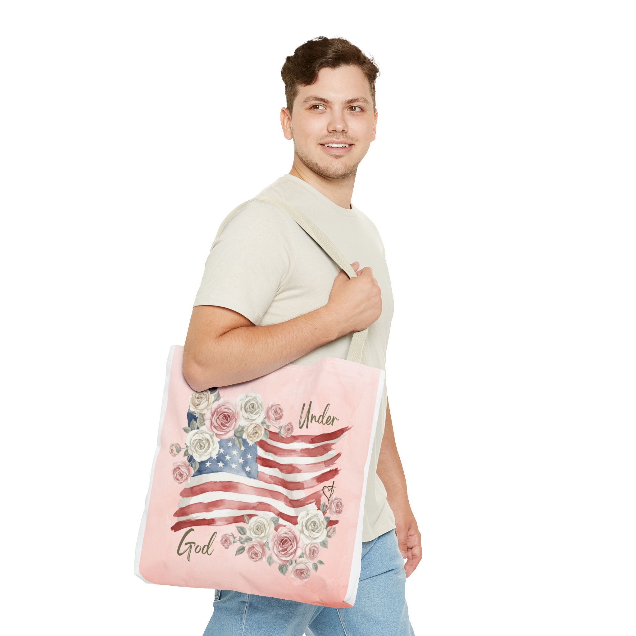 Under God | Watercolor Flag & Roses Tote Bag