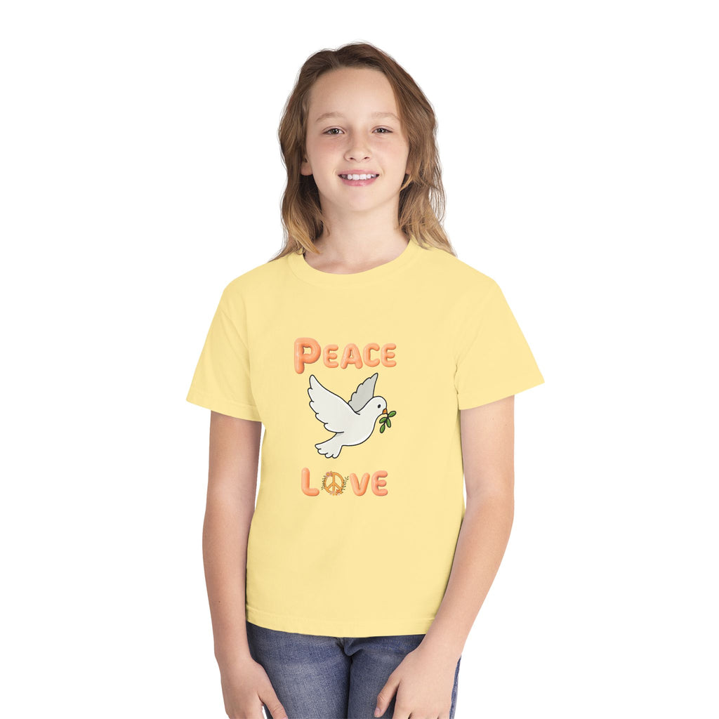 Unisex Youth Cotton Retro Tee:  Peace and Love