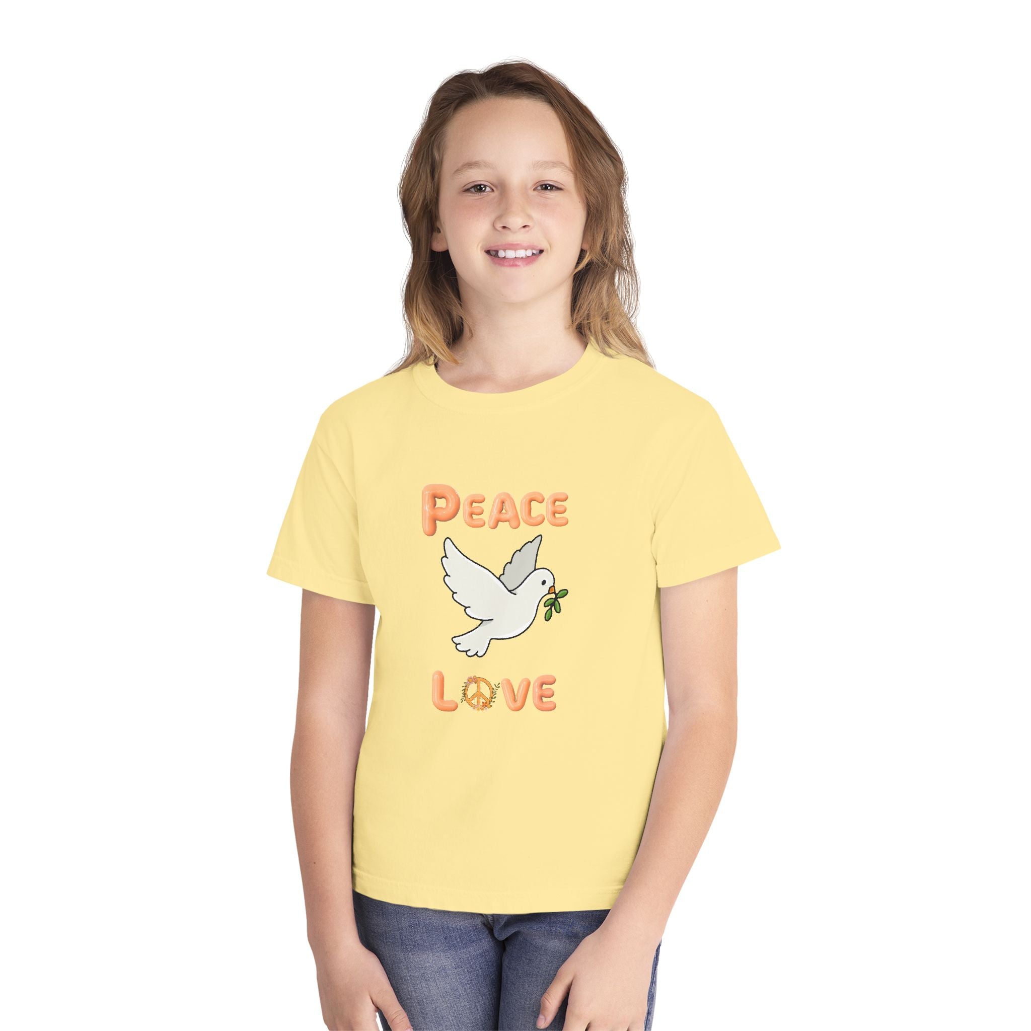 Unisex Youth Cotton Retro Tee:  Peace and Love