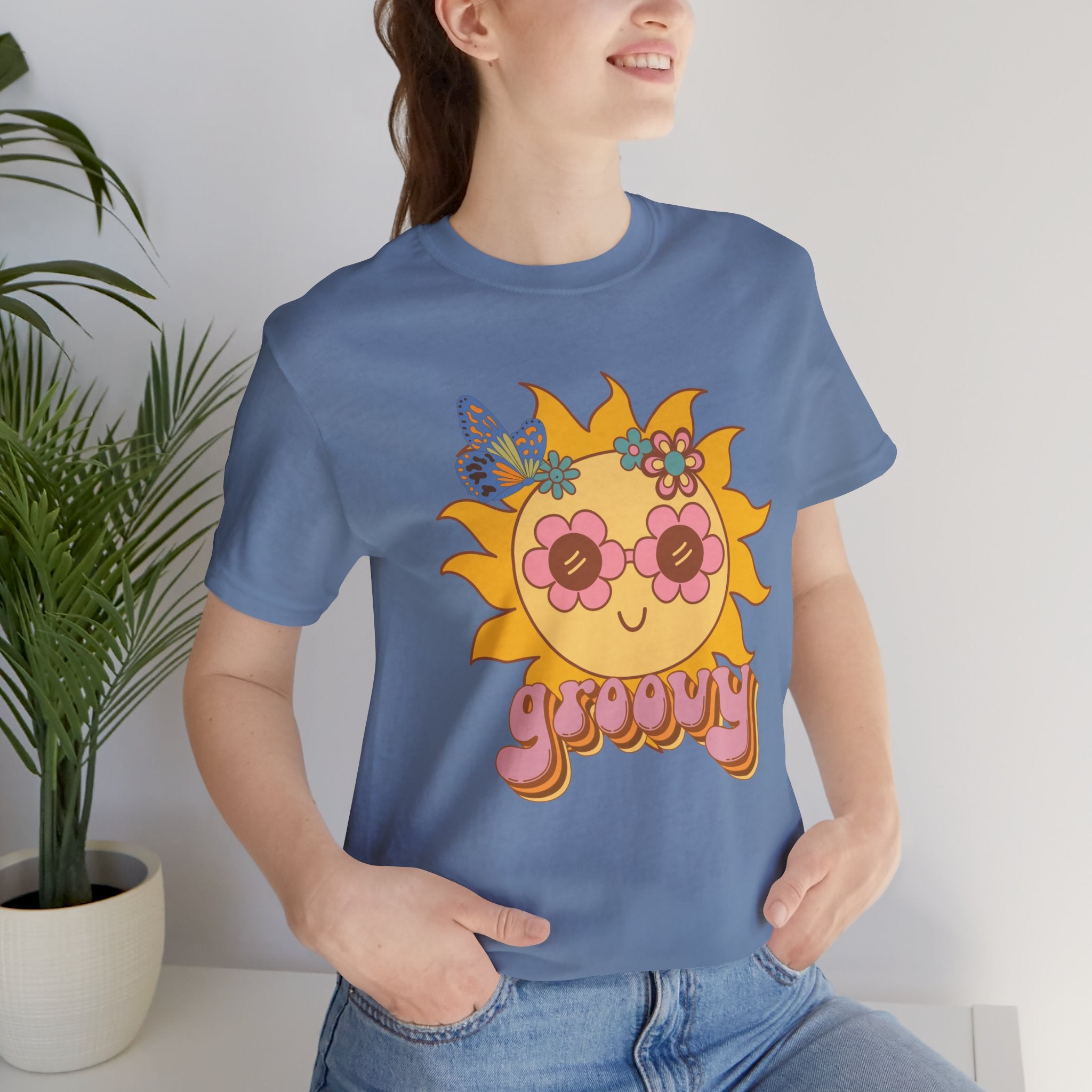 Peace and Love Groovy Sunflower Tee — 70s Retro Sun Graphic For Her