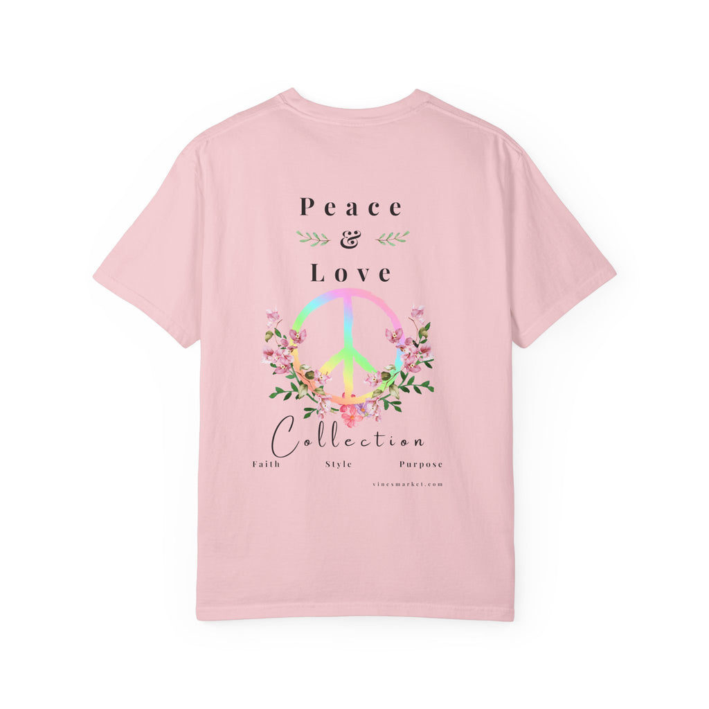 Signature Peace & Love Floral T-Shirt — Pastel Peace Sign Graphic