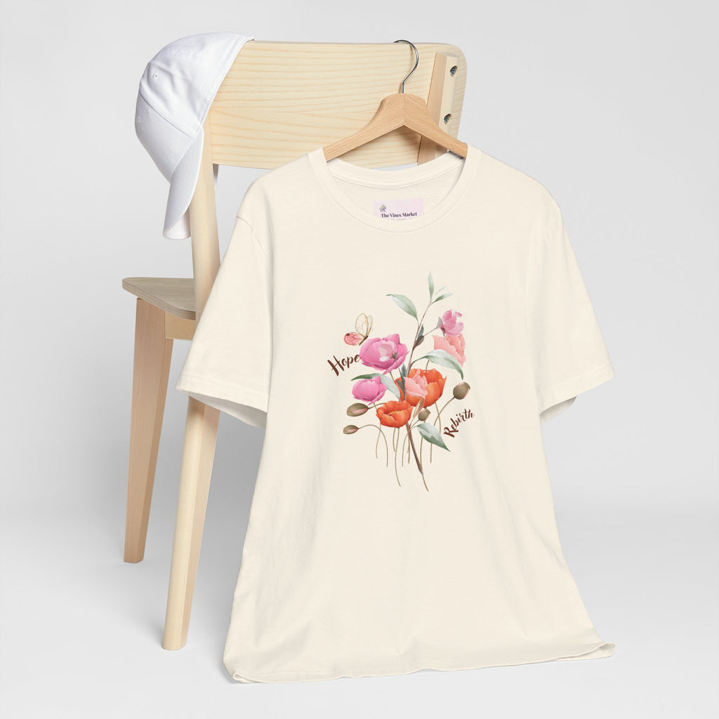 Relaxed Adult Female Comfort Tee: Hope & Rebirth Floral Tee – Easter Collection