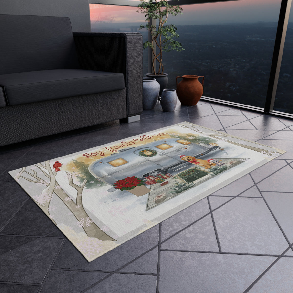 Joy Travels With Us | RV Christmas Outdoor Rug