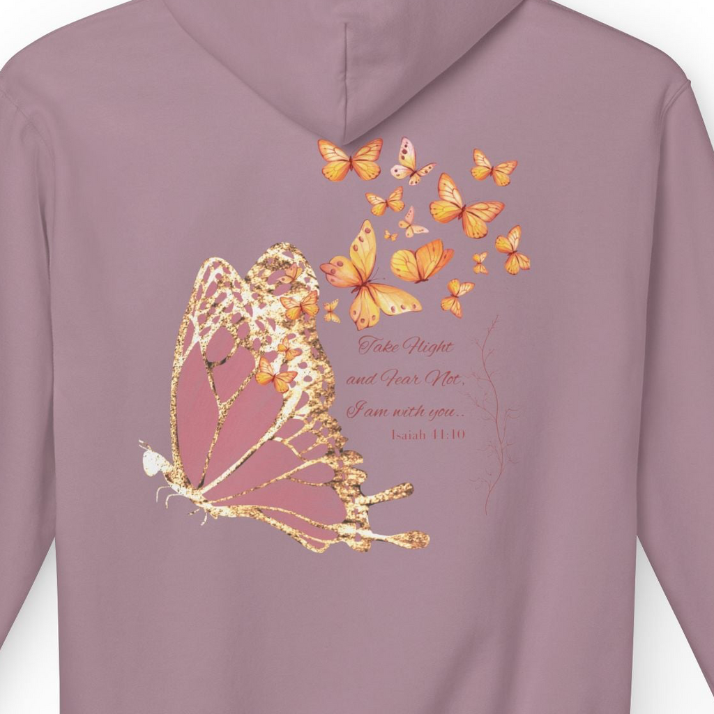 Adult Female Lightweight Soft Fleece Style Hoodie With Pockets:  "I am With You"  (Isaiah 41:10)