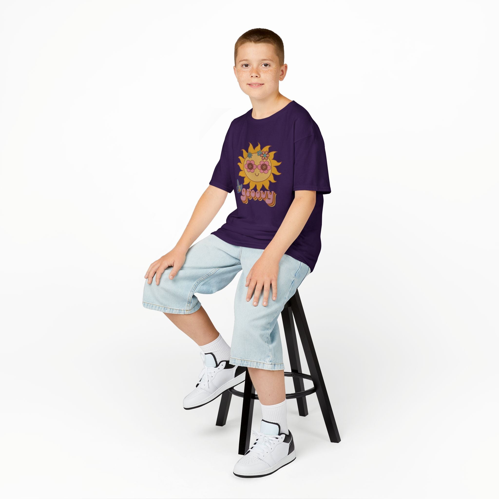 Peace and Love Groovy Sun Kids Tee — Retro 70s Graphic T-Shirt for Boys & Girls