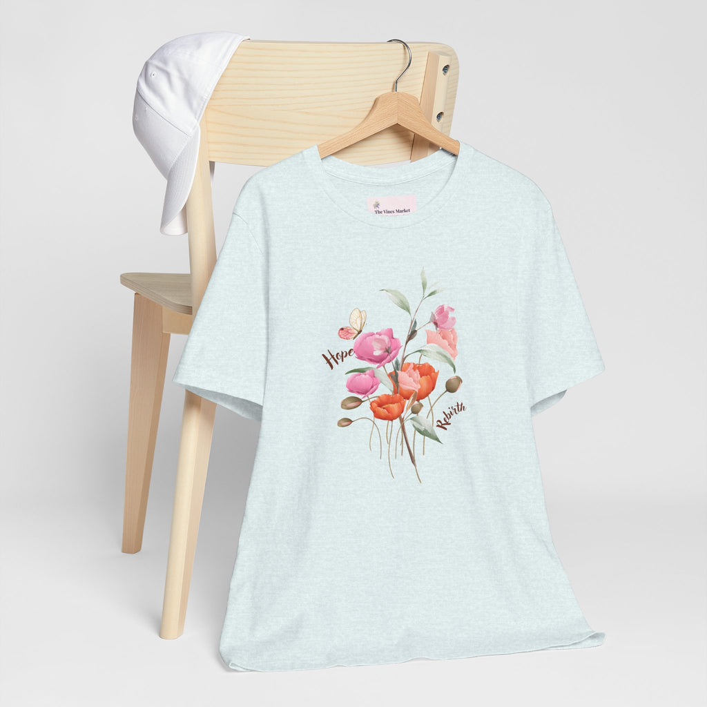 Relaxed Adult Female Comfort Tee: Hope & Rebirth Floral Tee – Easter Collection
