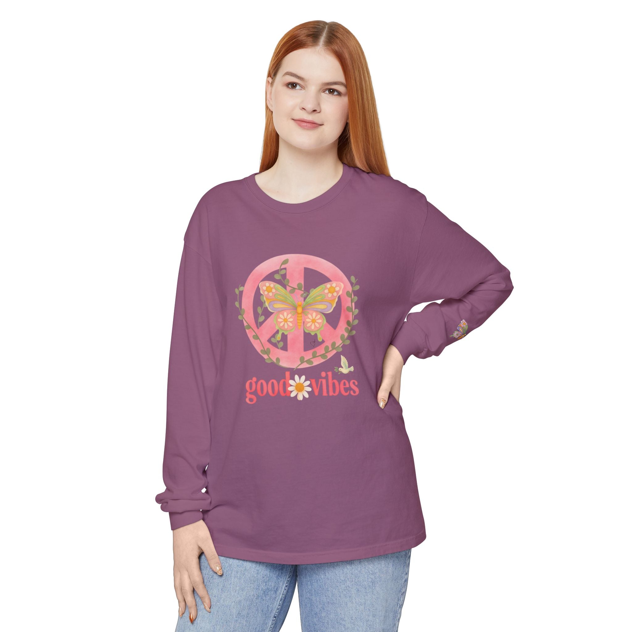 Peace and Love Soft Long Sleeve Good Vibes T-Shirt -- for Her