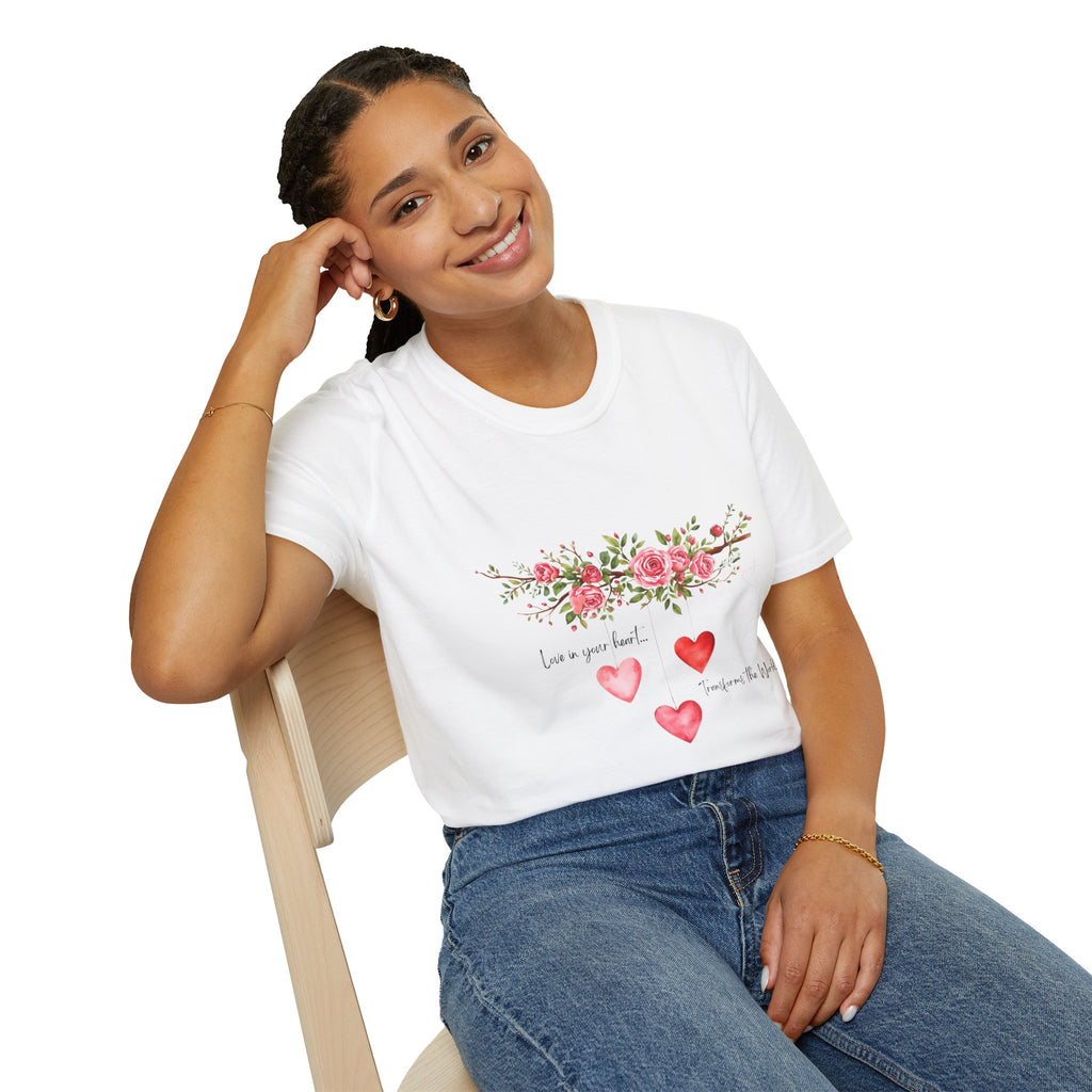 Love in Your Heart Transforms the World Tee – Women's Floral Heart Crewneck