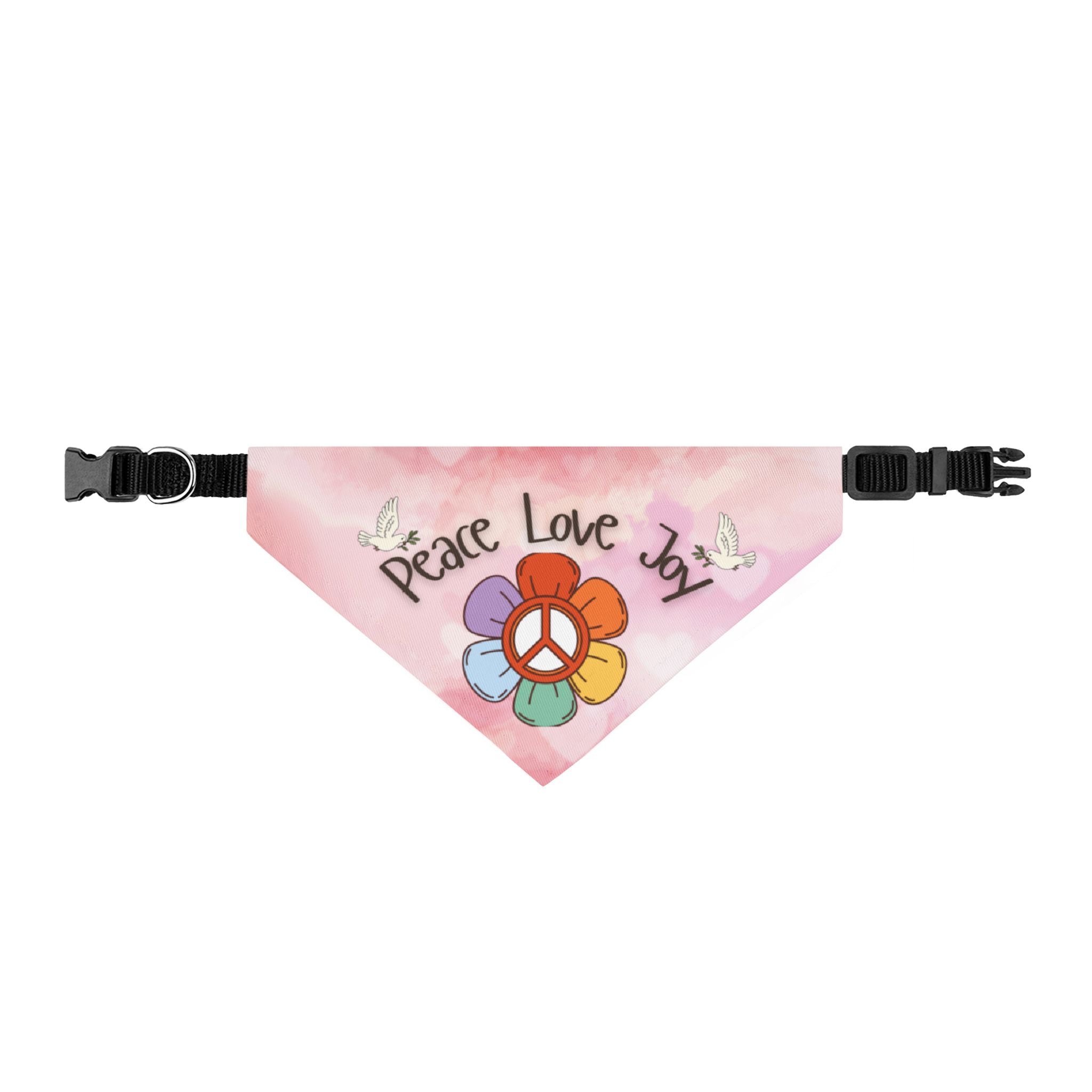 Peace and Love Clip-On Pet Bandana — Pink Peace Love Joy for Your Pup