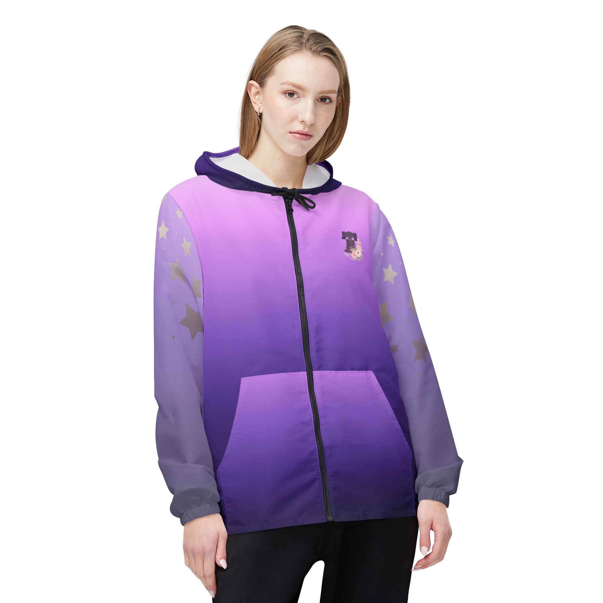 Under God | Watercolor Roses & Flag Windbreaker Jacket - Purple Adult Female