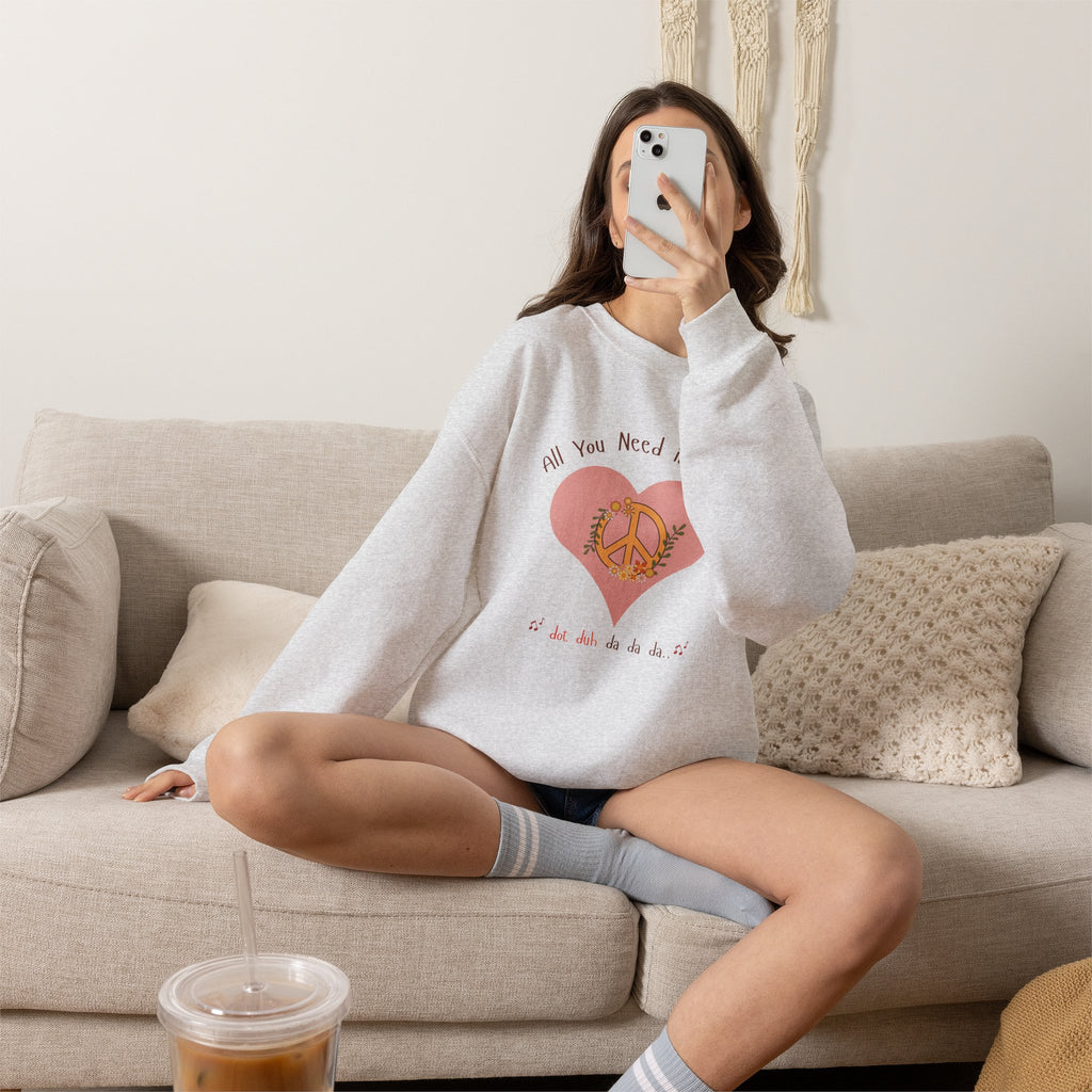 Peace and Love:  Retro All You Need is Love Sweatshirt -- For Her