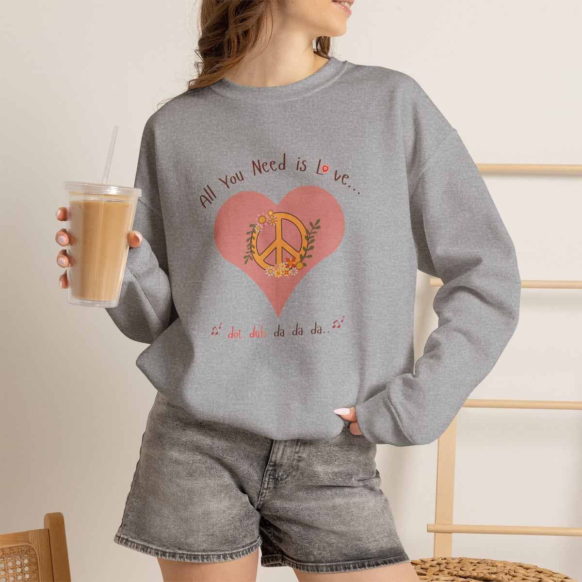 Peace and Love:  Retro All You Need is Love Sweatshirt -- For Her