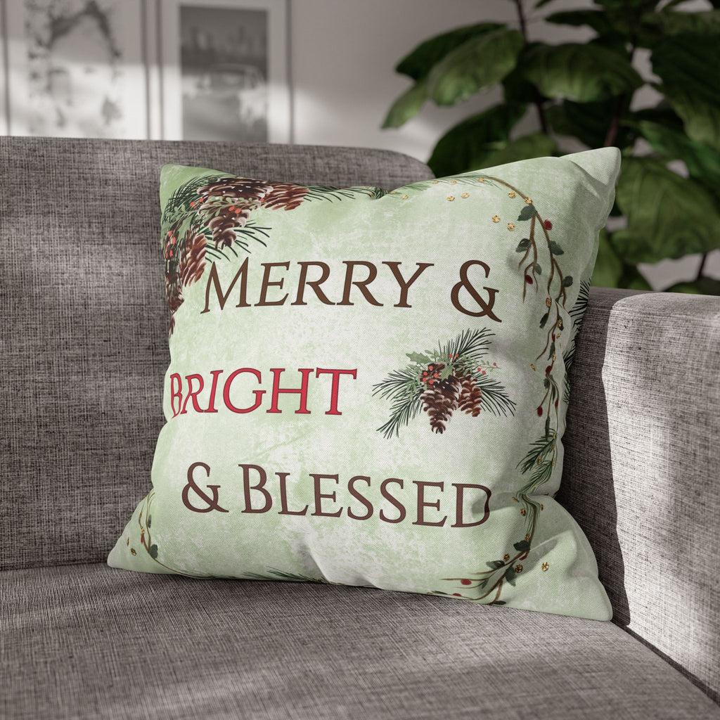 Merry & Bright & Blessed | Christmas Throw Pillow Cover