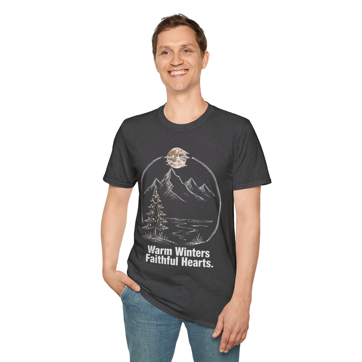 Warm Winters, Faithful Hearts Men's Christmas T-Shirt