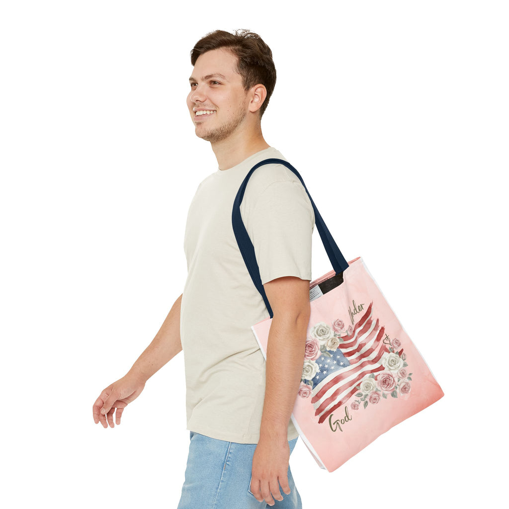 Under God | Watercolor Flag & Roses Tote Bag