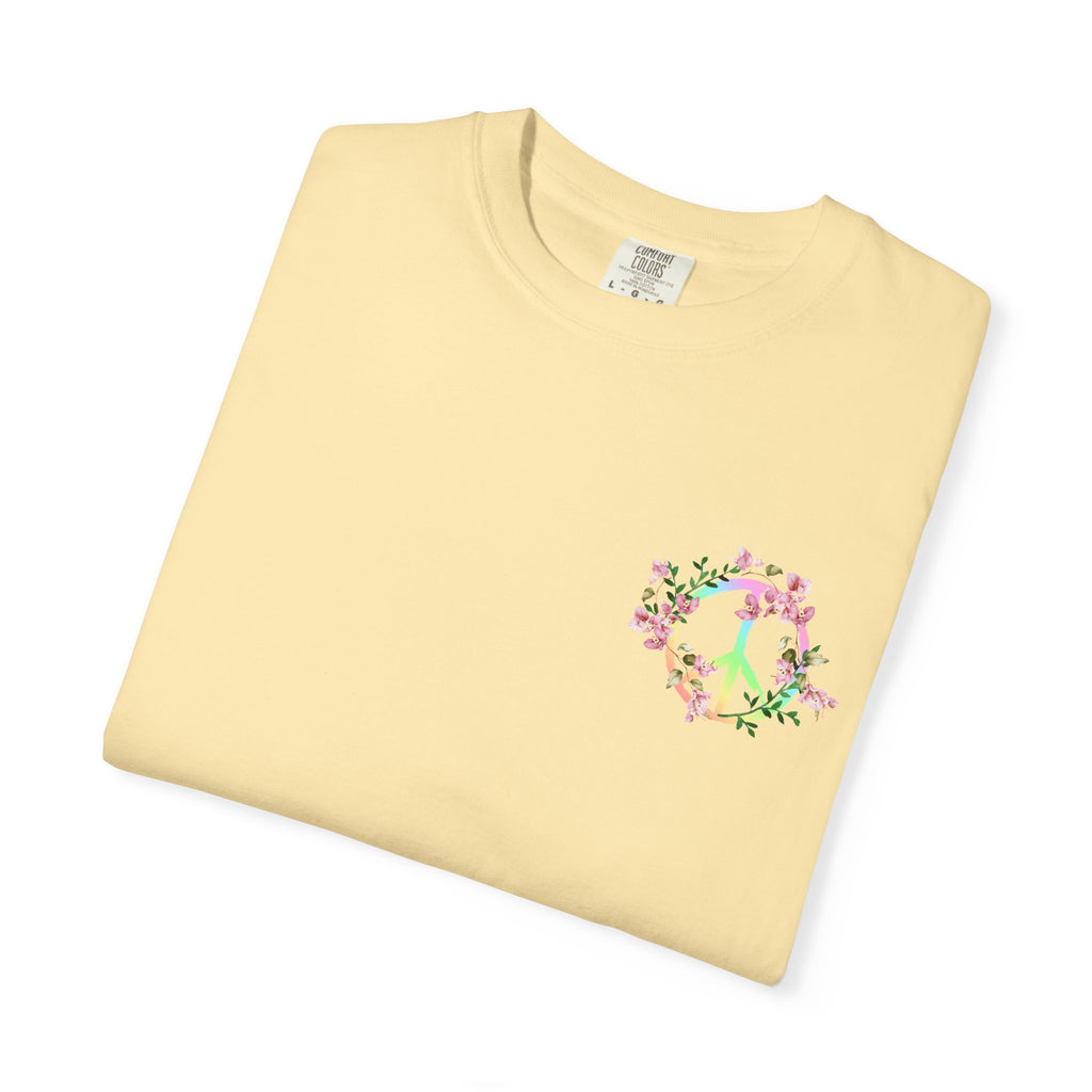 Signature Peace & Love Floral T-Shirt — Pastel Peace Sign Graphic