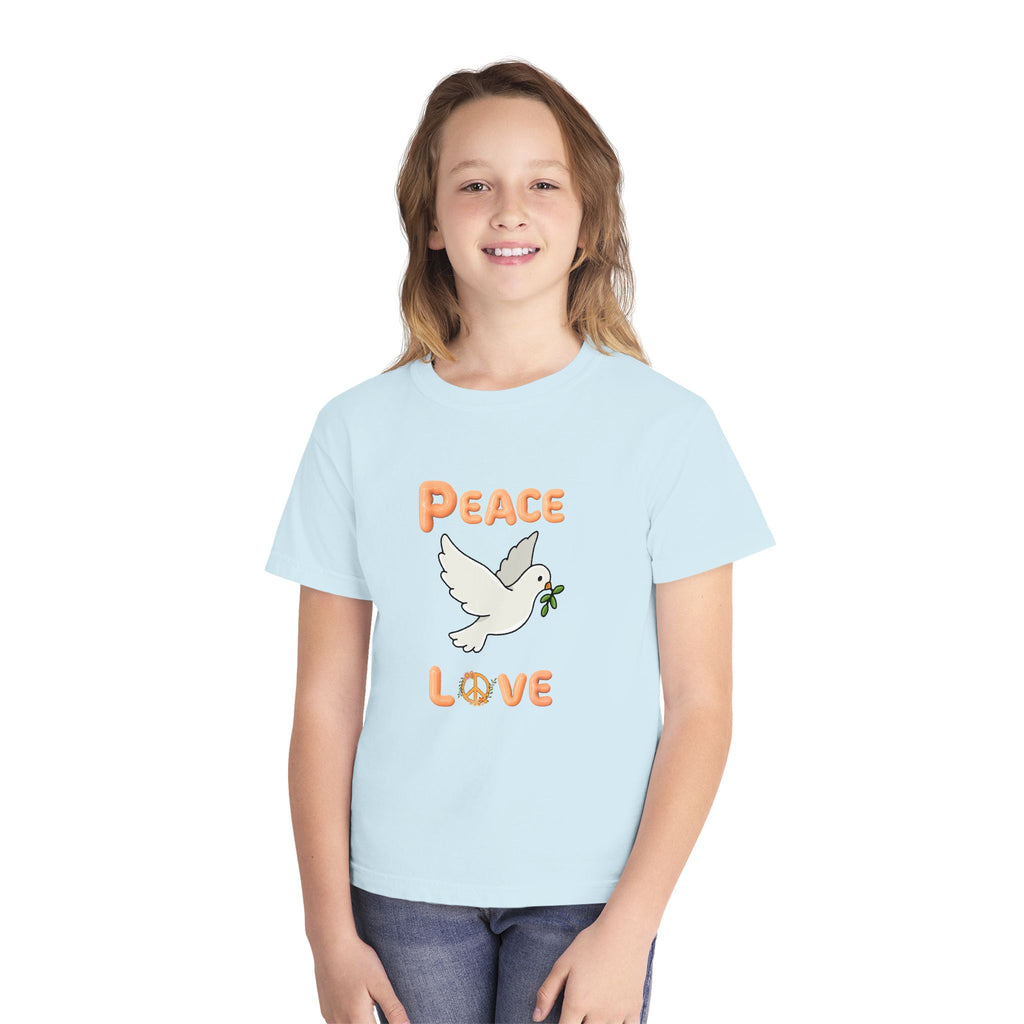 Unisex Youth Cotton Retro Tee:  Peace and Love