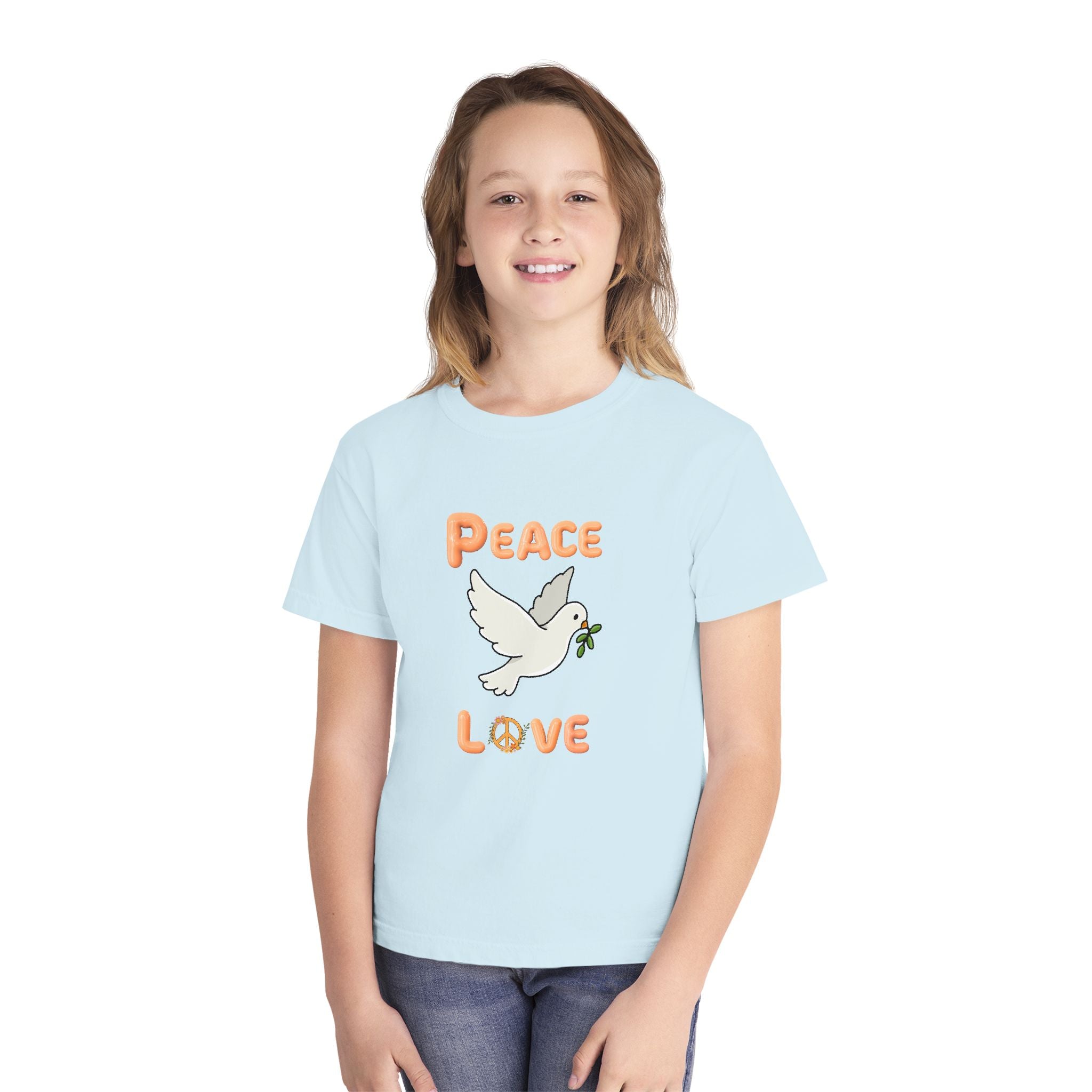 Unisex Youth Cotton Retro Tee:  Peace and Love
