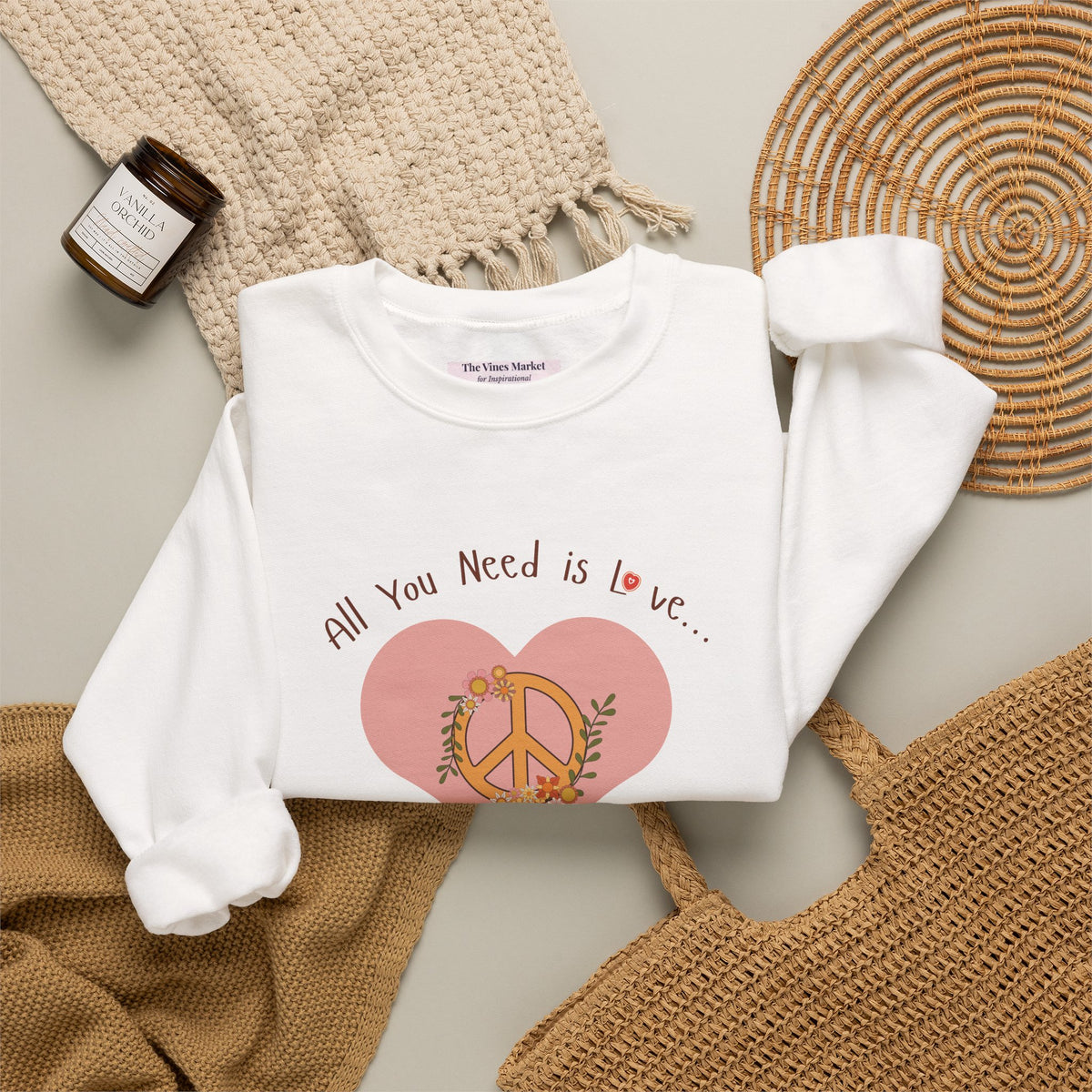 Peace and Love:  Retro All You Need is Love Sweatshirt -- For Her