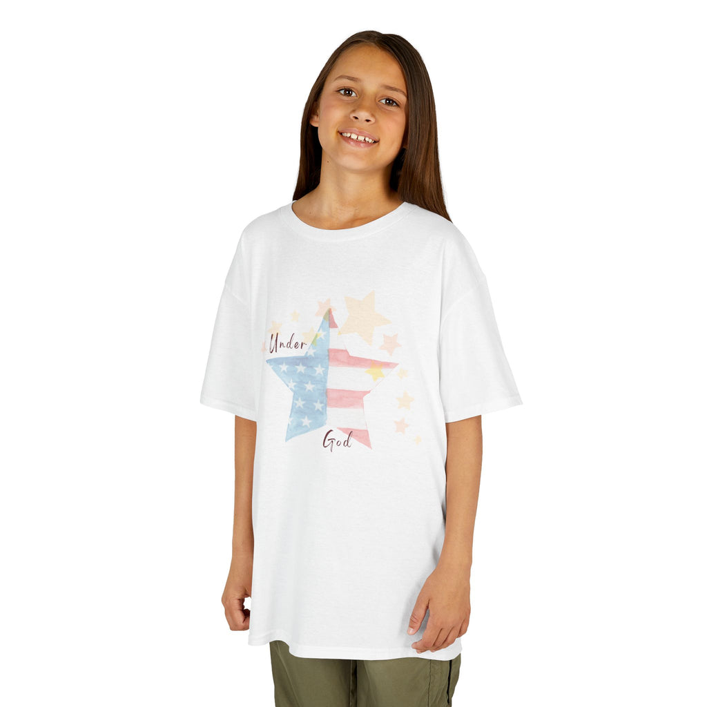 Under God | Watercolor Star Flag Kids T-Shirt Unisex Kids Heavy Cotton™ Tee