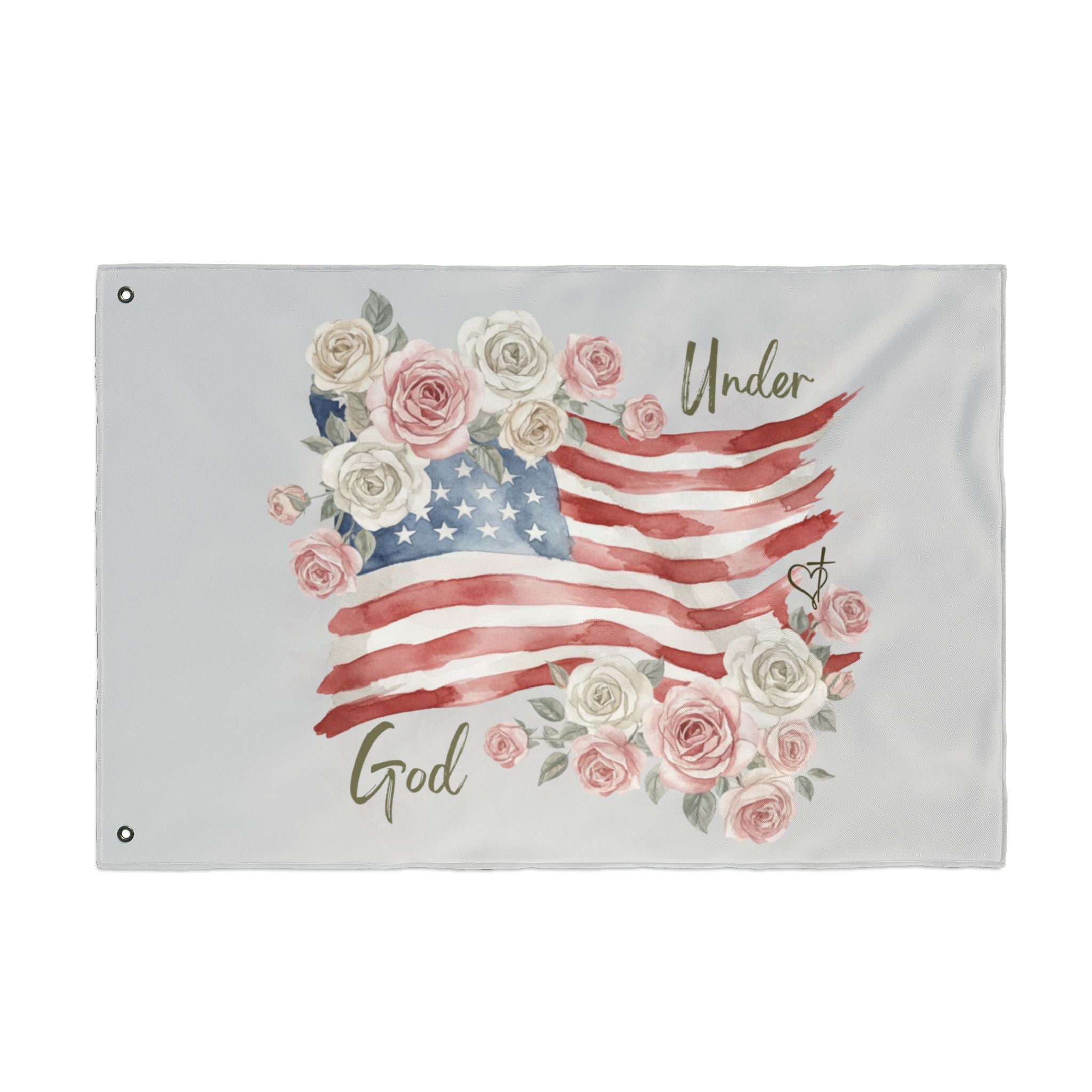 Under God American Flag - Vintage Cabbage Roses US Flower