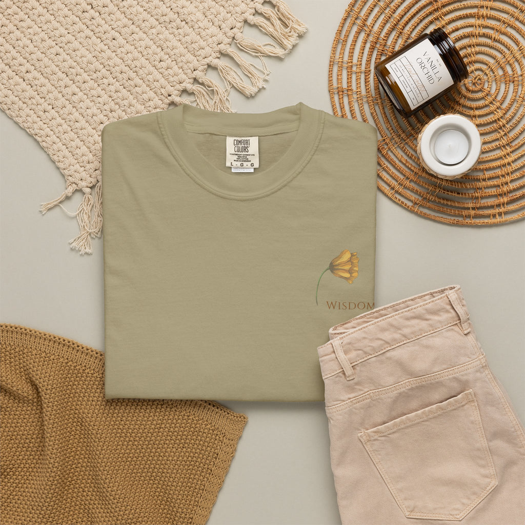 Whispers Collection™ | “Wisdom” Comfort Colors® Garment-Dyed Tee | Inspirational Botanical Shirt | Literary Minimalist Graphic Tee Women Adult
