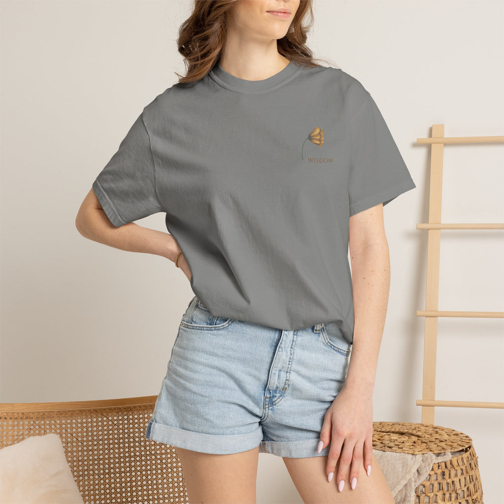 Whispers Collection™ | “Wisdom” Comfort Colors® Garment-Dyed Tee | Inspirational Botanical Shirt | Literary Minimalist Graphic Tee Women Adult