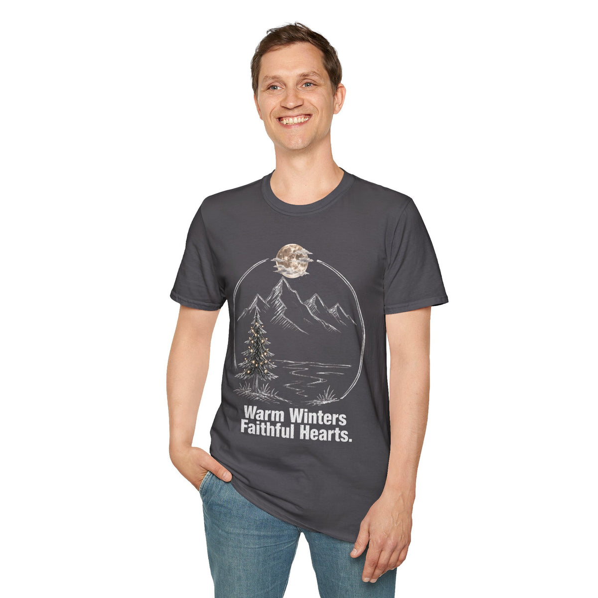 Warm Winters, Faithful Hearts Men's Christmas T-Shirt