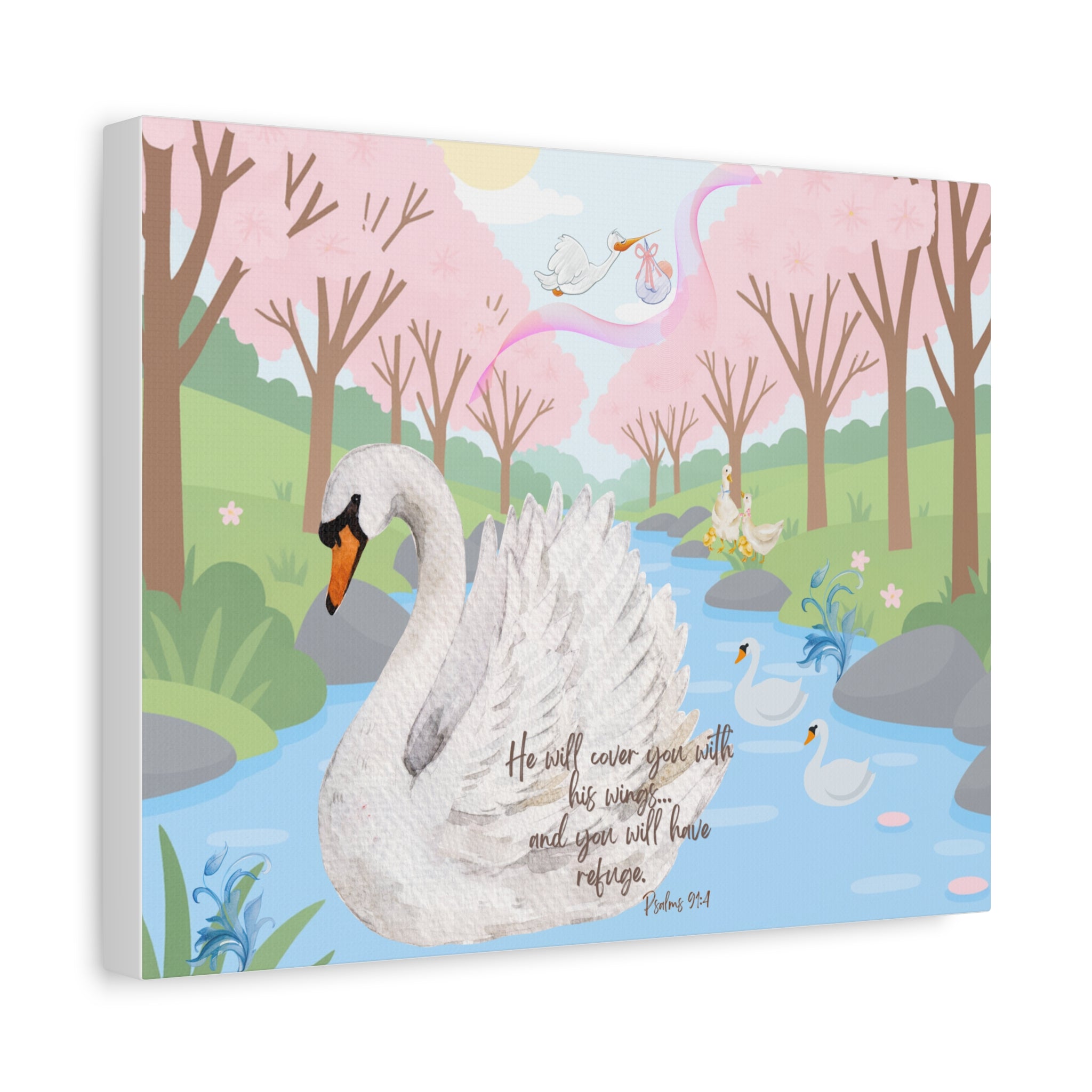 Matte Canvas, Stretched, "Under His Wings you will find Refuge"  Psalm 91:4 Baby Girl