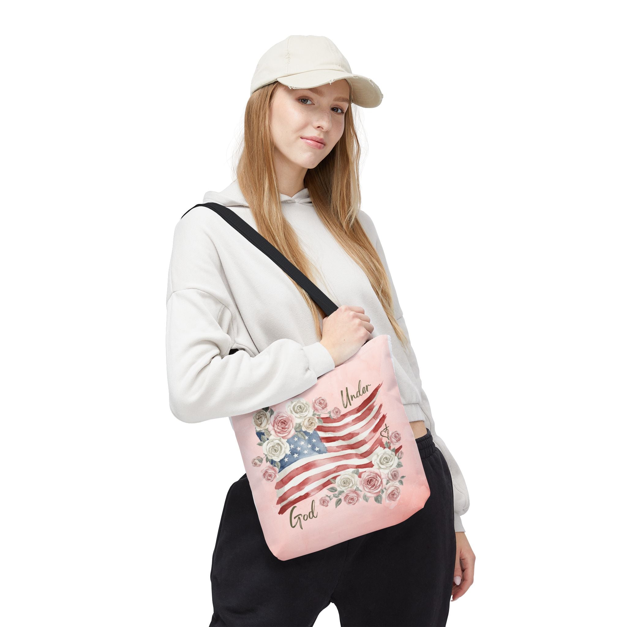 Under God | Watercolor Flag & Roses Tote Bag