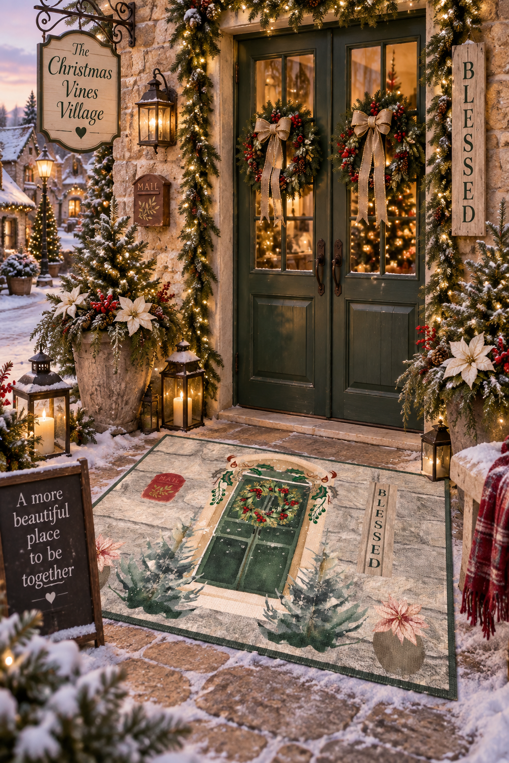 Blessed | Christmas Cottage Door Outdoor Rug