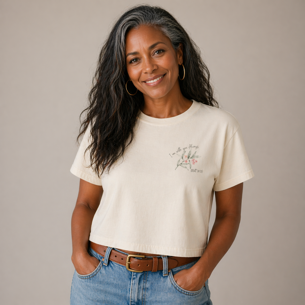 I Am With You Always | Matthew 28:20 Floral Cropped T-Shirt – Faith Tee Adult Female