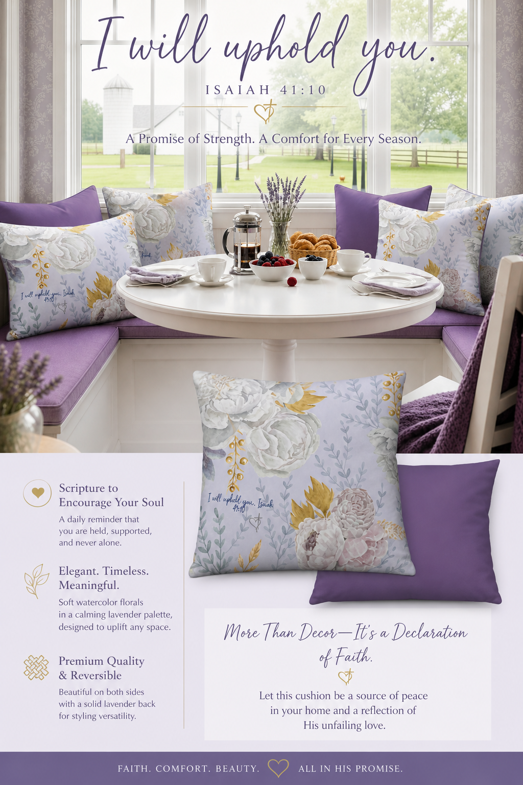 I'll Uphold You Floral Decorative Pillow – Gentle Reminder of Grace