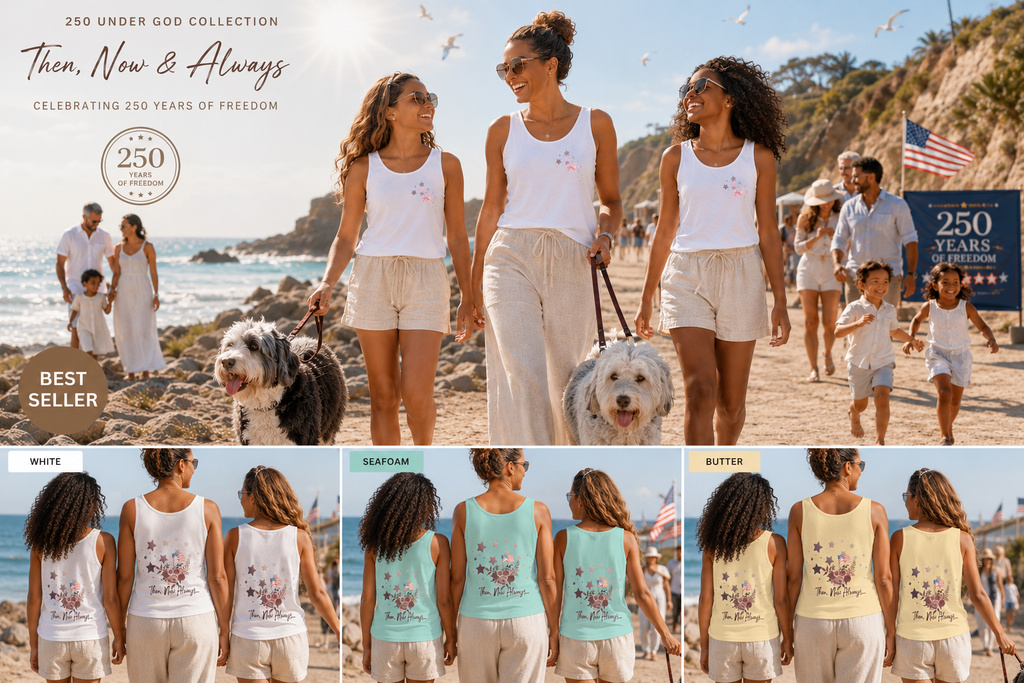 Then, Now and Always | Watercolor Flag & Roses Women's Tank Top