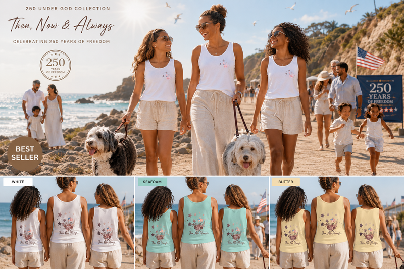 Then, Now and Always | Watercolor Flag & Roses Women's Tank Top