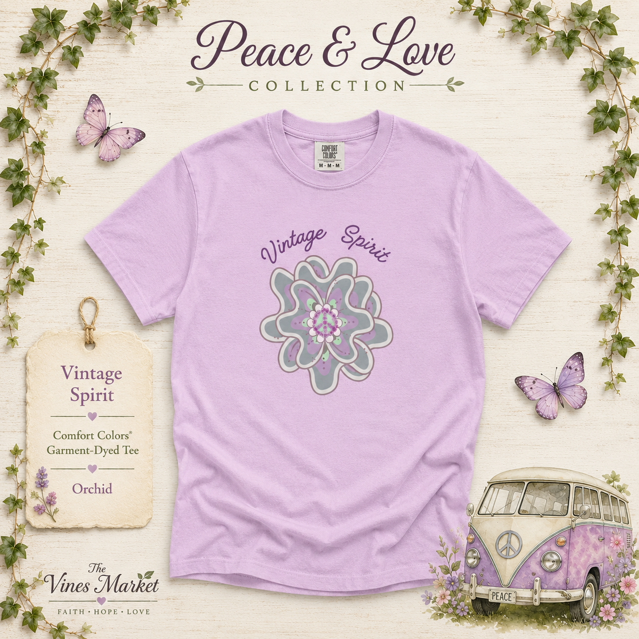 Peace and Love Vintage Spirit Floral T-Shirt -- For Her