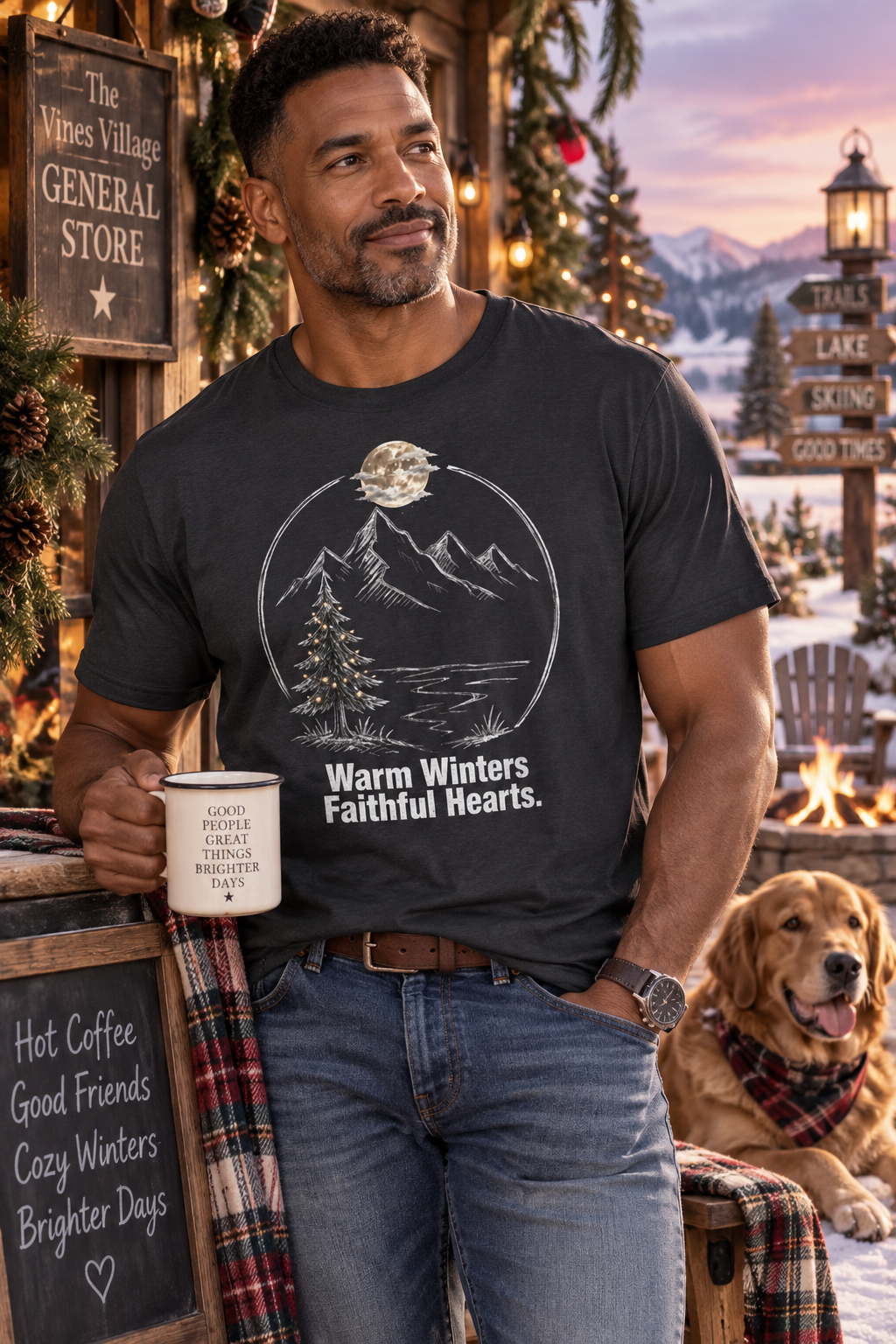 Warm Winters, Faithful Hearts Men's Christmas T-Shirt