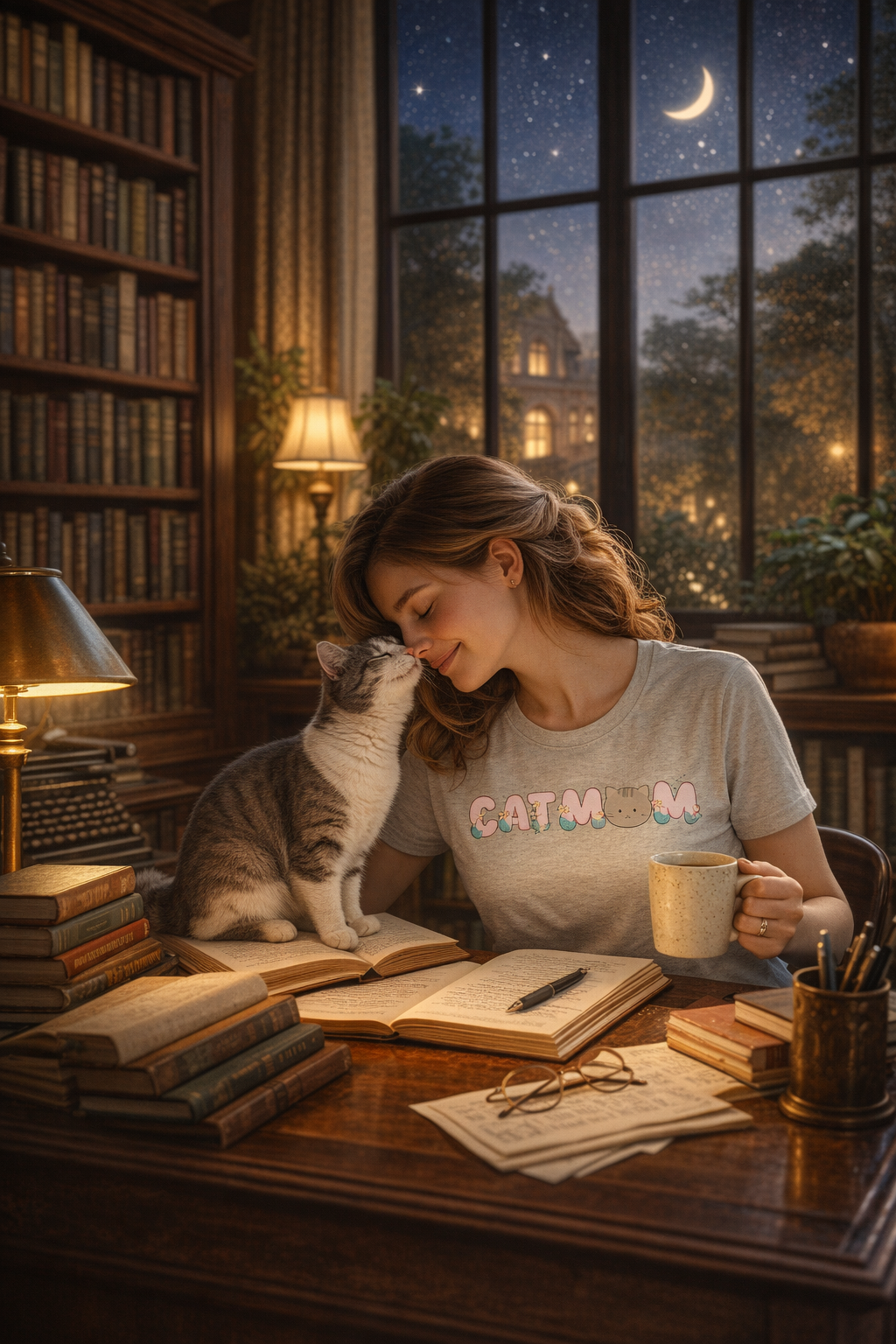 Cat Mom | Cute Kitten Heart T-Shirt – Cat Lover Gift – Plus Size Friendly Adult Female Mother's Day Gift