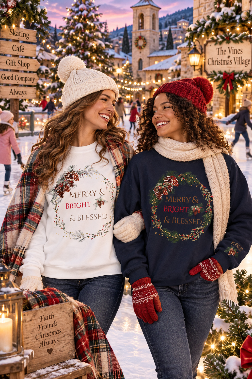 Merry & Bright & Blessed | Women's Christmas Crewneck Sweatshirt