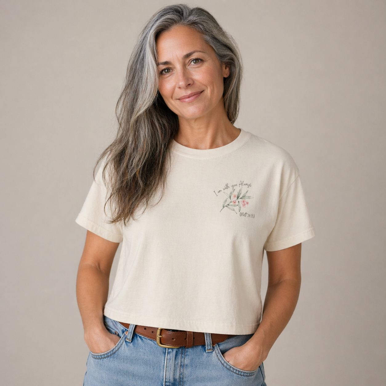 I Am With You Always | Matthew 28:20 Floral Cropped T-Shirt – Faith Tee Adult Female