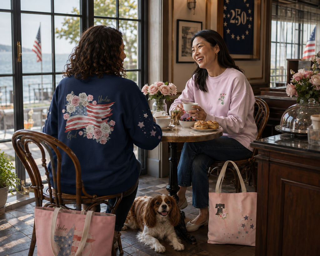 Under God | Watercolor Flag & Roses Women's Crewneck Sweatshirt